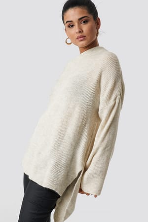 Beige Slit Knitted Jumper