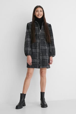Multicolor Zip Tweed Mini Dress
