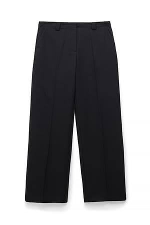 Black Straight Mid Waist Twill Suit Pants