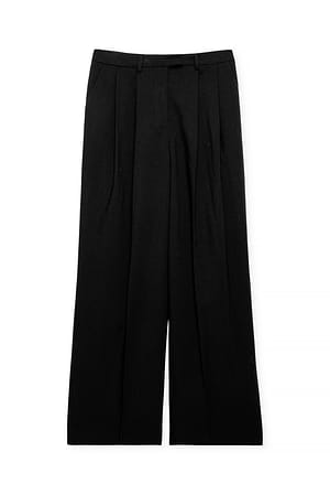 Black Pleated Wide Leg Suit Pants