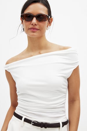 White Twist Off Shoulder Top