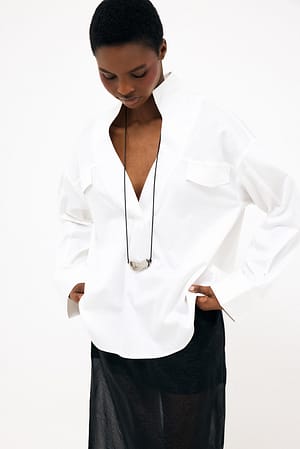 White V-neck Collar Detail Shirt