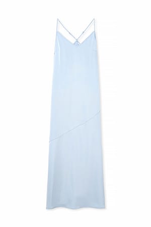 Light Blue V-Neck Satin Slip Dress