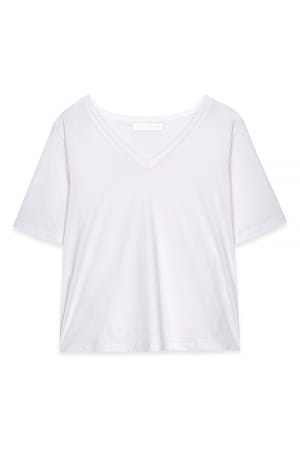White Camiseta con escote en V