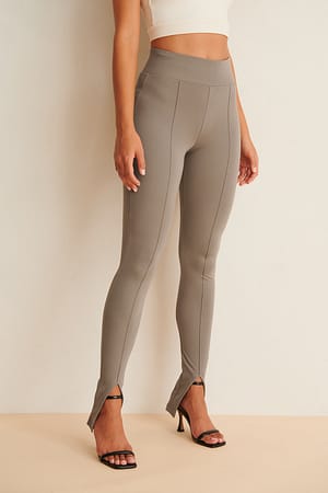 Grey Brown Front Slit Leggings