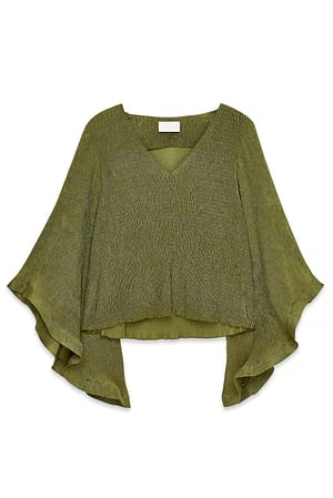 Olive Green Bluse med V-udskæring