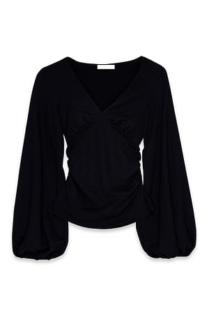 Black Volume Sleeve Blouse