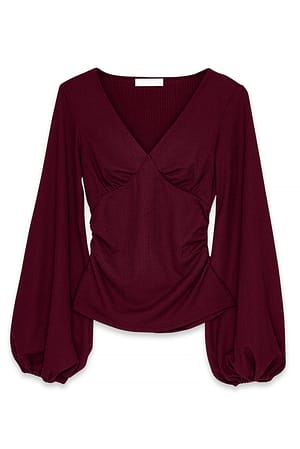 Burgundy Blouse à manches volumineuses