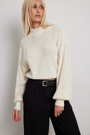 Offwhite Volume Sleeve High Neck Knitted Sweater