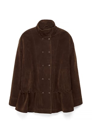 Brown Chaqueta de ante sintético con detalle en la cintura