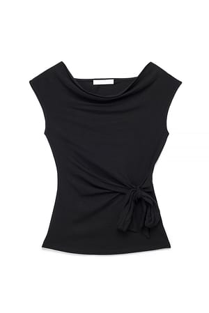 Black Waist Knot Detail Top
