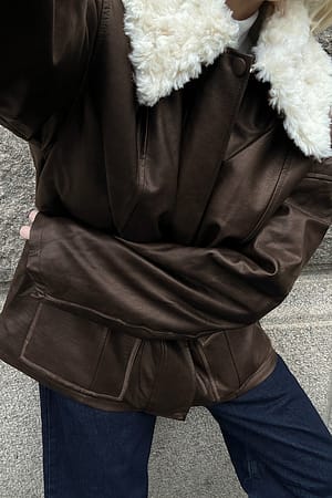 Brown Washed-Out-PU-Bonded-Jacke