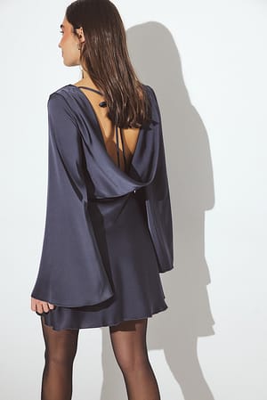 Navy Waterfall Back Satin Mini Dress
