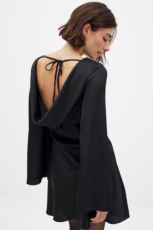 Black Waterfall Back Satin Mini Dress