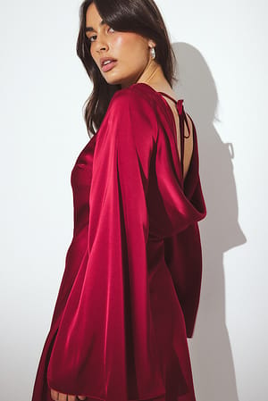 Burgundy Waterfall Back Satin Mini Dress