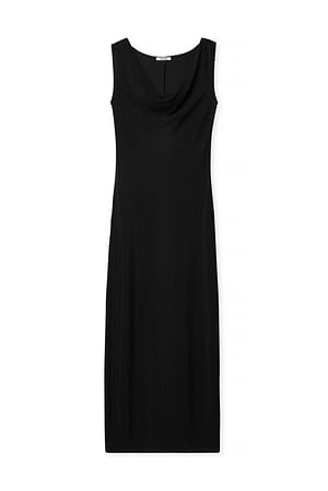 Black Glitzer-Maxikleid mit Wasserfallausschnitt