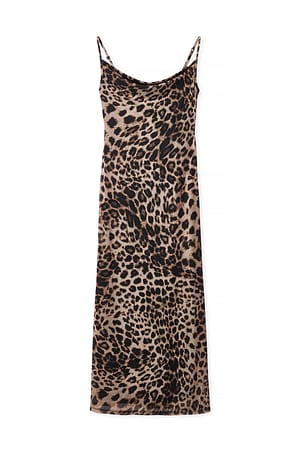 Leopard Robe longue en tulle à décolleté cascade