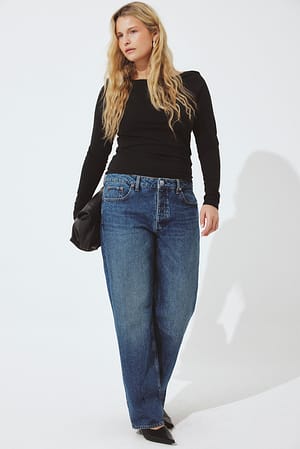 Mid Blue Jean droit Way à taille mi-haute
