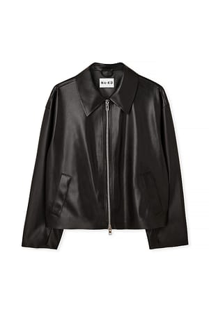 Black Wide Collar Pu Jacket