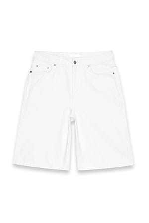 White Low Waist Wide Denim Shorts