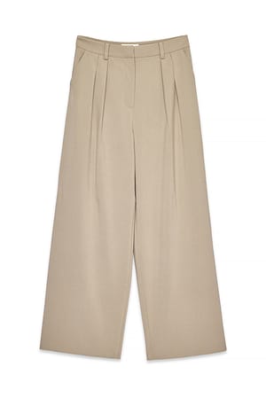 Taupe Anzughose mit weitem Bein und hohem Bund