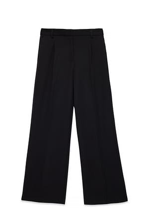 Black Pantalon de costume taille haute en tissu épais