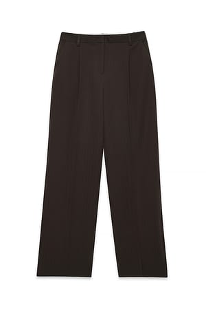 Brown Pantalon de costume taille haute en tissu épais