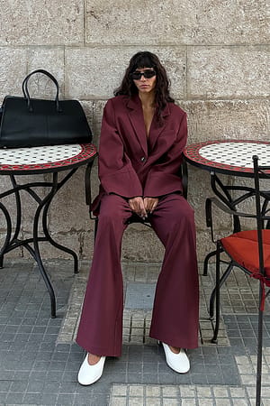 Burgundy Wide High Waist Suit Pants