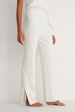 White Pantalon En Maille Large À Fente