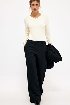 Black Mid Waist Flared Twill Pants