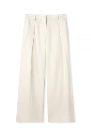 Beige Byxor i lin med vida ben