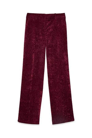 Burgundy Chenillebyxor med vida ben och låg midja