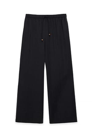 Black Wide Leg Mid Waist Trousers