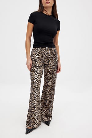 Leopard Denim med vide ben og trykk