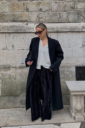 Black Wide Leg Velvet Trousers