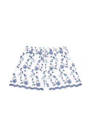 Blue/White Short large à taille mi-haute