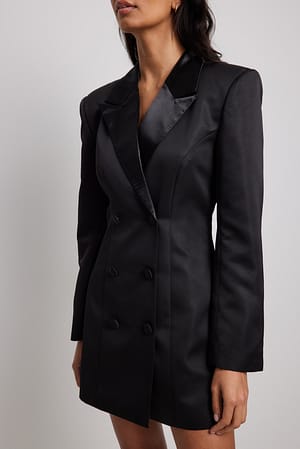 Black Wide Shoulder Blazer Dress