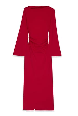 Red Maxikleid mit weiten Ärmeln und offenem Rücken