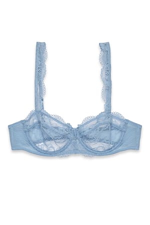 Light Blue Balconette-BH mit breiten Trägern aus Spitze