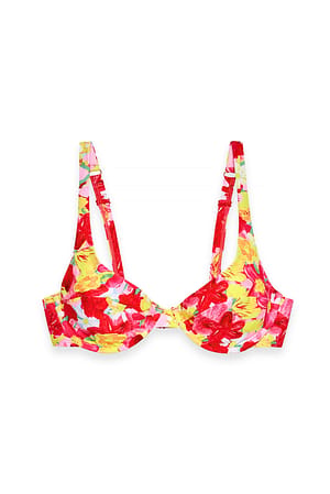 Orange/Pink Flower Bikini-Oberteil mit Bügel und breiten Trägern