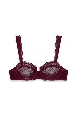 Wine Red Balconette-BH mit breiten Trägern aus Spitze