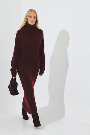 Plum Vestido midi de punto de mezcla de lana