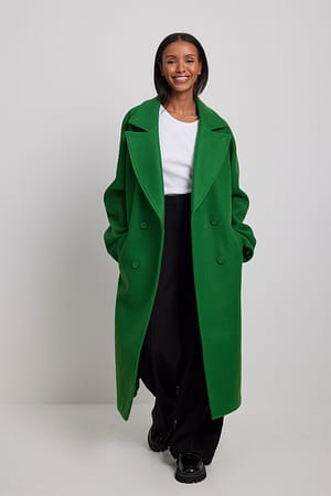 Green Wool Blend Midi Coat
