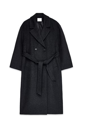 Dark Grey Abrigo de mezcla de lana con detalle de bufanda