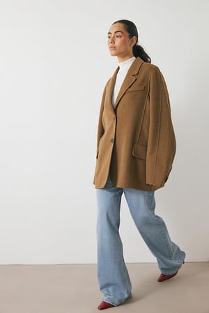 Camel Manteau court oversize en laine mélangée à manches longues