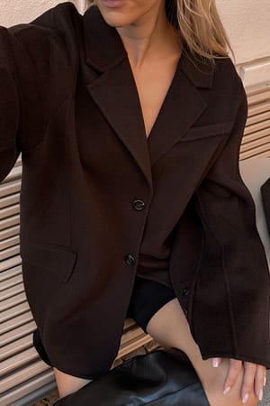 Brown Manteau court oversize en laine mélangée à manches longues