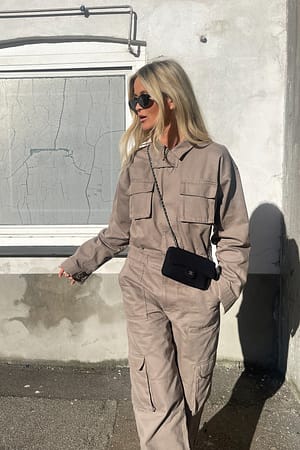 Dark Beige Workwear Jumpsuit