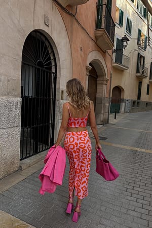 Red Leoprint Wrapped Detail Midi Skirt