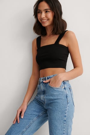Black Cropped Ribbed Top