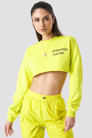 Lime Attention Please Raw Cropped Sweater